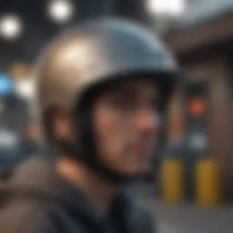 Adult skateboarder wearing a safety helmet