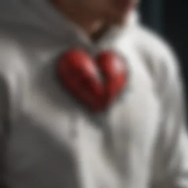 Detailed Craftsmanship of Broken Heart Hoodie Close-up of intricate design details on broken heart hoodie