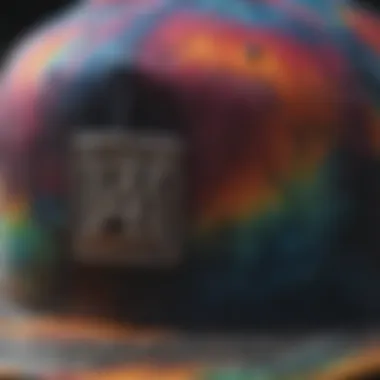 Close-up of intricate tie-dye patterns on a stylish snapback hat