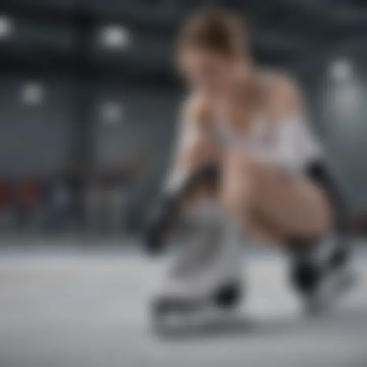 Skater maintaining and caring for her figure skates