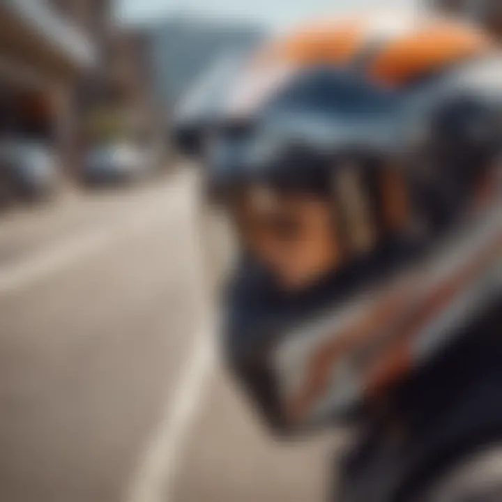 Close-up of a motorcyclist's helmet during a lane splitting maneuver