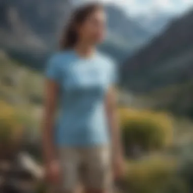 Light blue graphic tee showcasing vibrant mountain landscape artwork