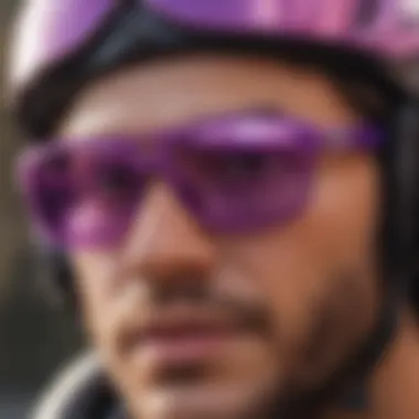 Adrenaline Reflections Light purple sunglasses reflecting the adrenaline-fueled action of extreme sports athletes