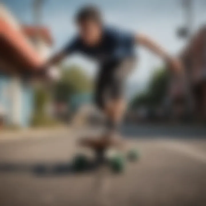 Skateboarder performing tricks on a longboard