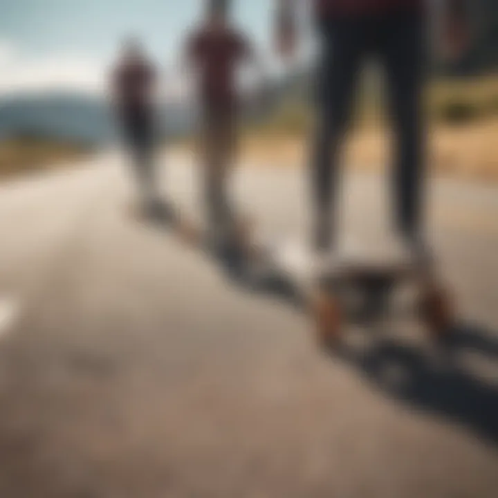 Group of longboarders enjoying a ride together on a sunny day