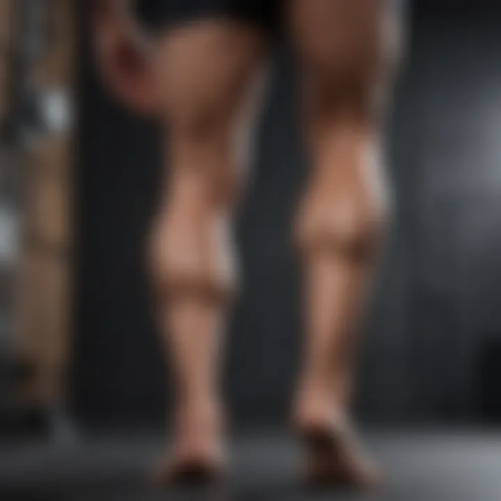 Athletic calf muscle being stretched