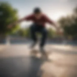 A skateboarder executing an ollie in a skate park