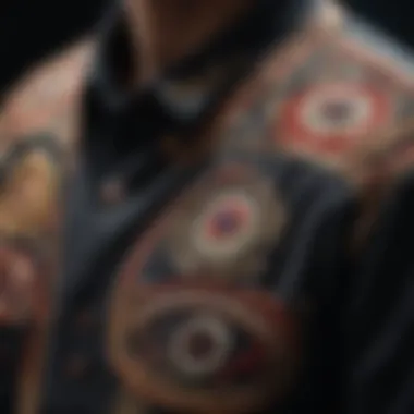 Detailed embroidery work on a Mishka shirt depicting cultural symbolism