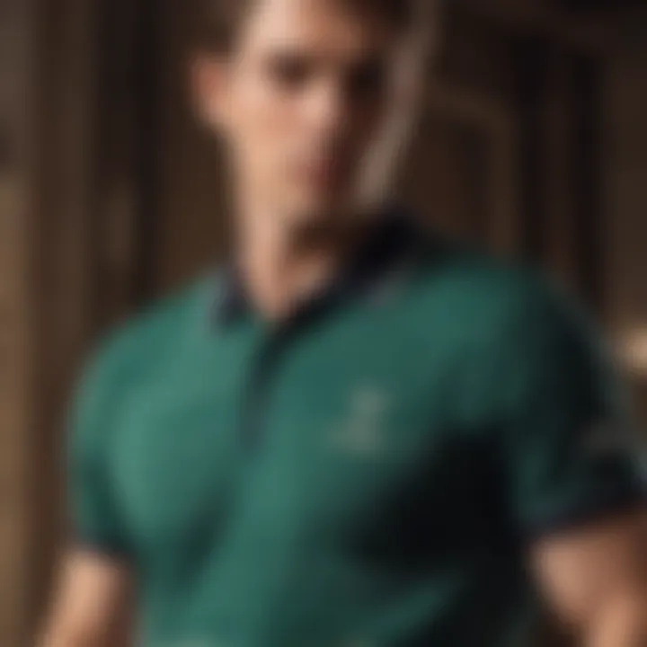 Stylish green stripe polo shirt in a modern setting