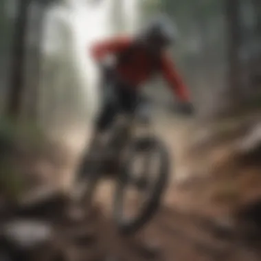 Mountain biker navigating rocky trail at high speed