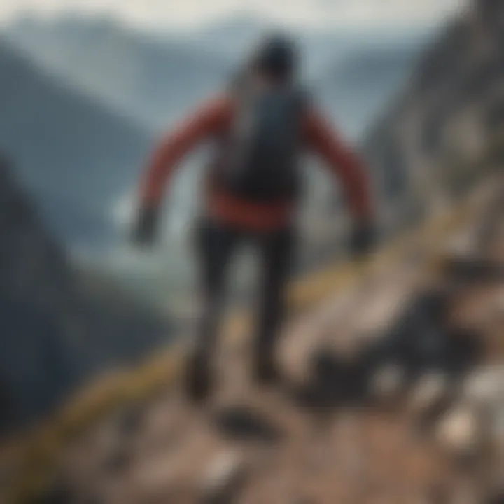 Extreme sports athlete navigating a treacherous mountain descent