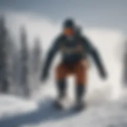 Dynamic downhill snowboarding action on fresh powder