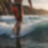 Neoprene lined board shorts in action on the waves