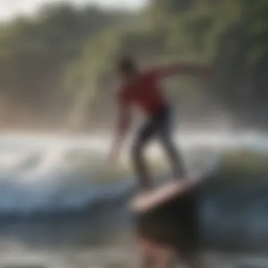 Surfing instructor guiding a beginner in Nicaragua