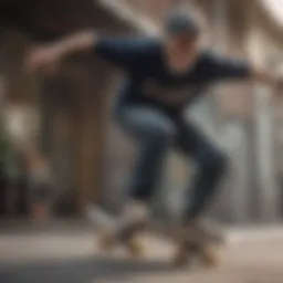 Elderly skateboarder performing a stylish trick