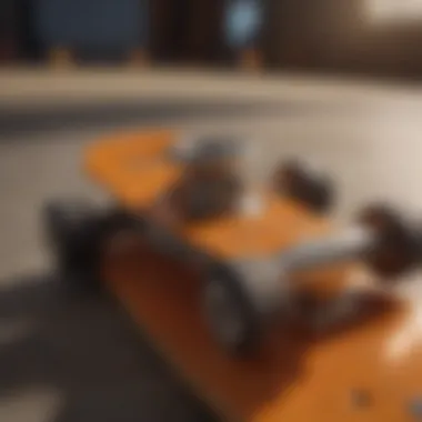 Close-up of materials used in orange skateboard trucks highlighting durability