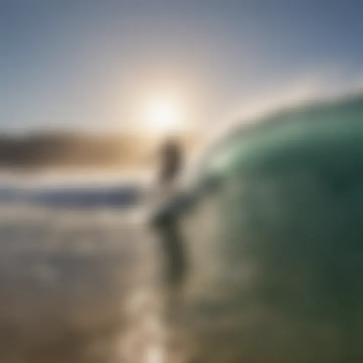 Panoramic view of surfers catching waves under the Baja California sun