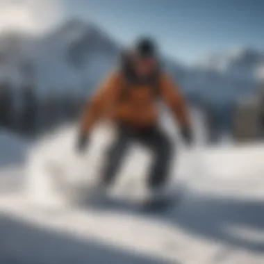 Person carving through fresh powder on an all-mountain snowboard