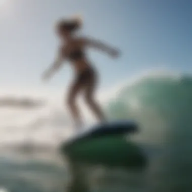 Person gracefully riding a boogie board on a wave