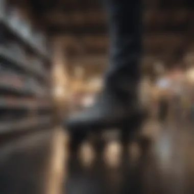 Person trying on inline skates at a local sports store