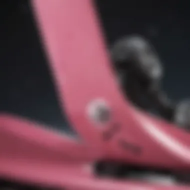 Close-up of the material composition of pink snowboard bindings