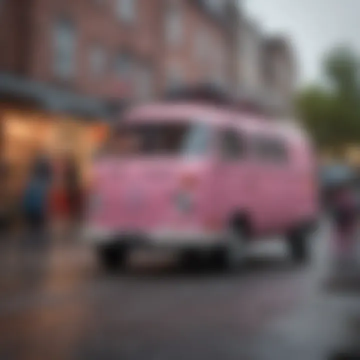 Group of Athletes Gathering Around Pink Van