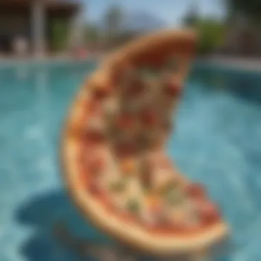 Creative depiction of a pizza floating gracefully in a pool