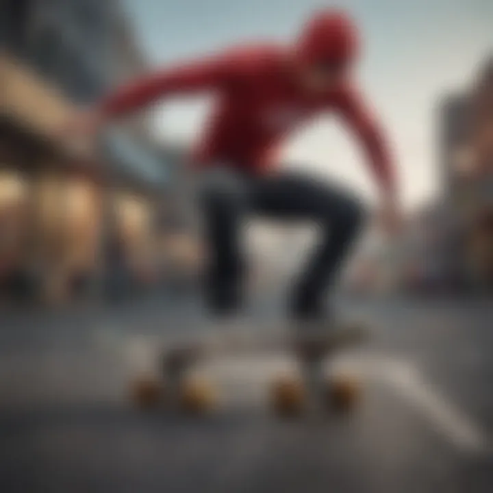 Athlete performing a daring skateboard trick wearing Playboy crew neck