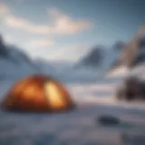 Polar camping tent setup in Arctic landscape
