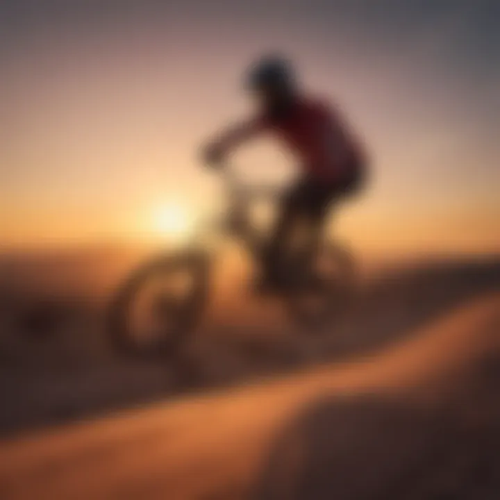 Silhouette of a powersbmx rider against a vibrant sunset backdrop