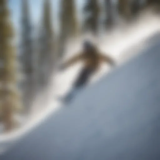 Snowboarder carving through fresh powder on a steep slope