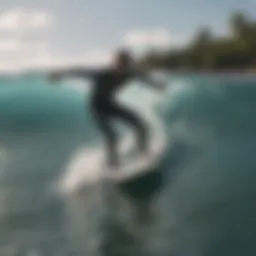 Surfer catching a wave at Rapture Surf Camp