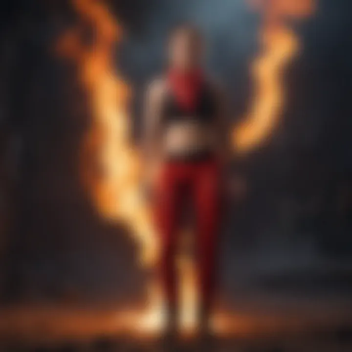 Red bandana pants emerging from a burst of flames symbolizing passion and adventure