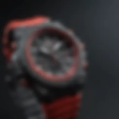 Carbon Elegance in Red G Shock Timepiece Red G Shock Watch on Carbon Fiber Background