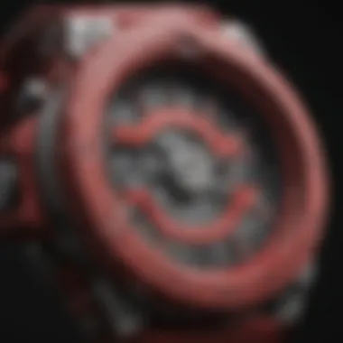 Precision Engineering of Red G Shock Watch Close-up of Red G Shock Watch Mechanism