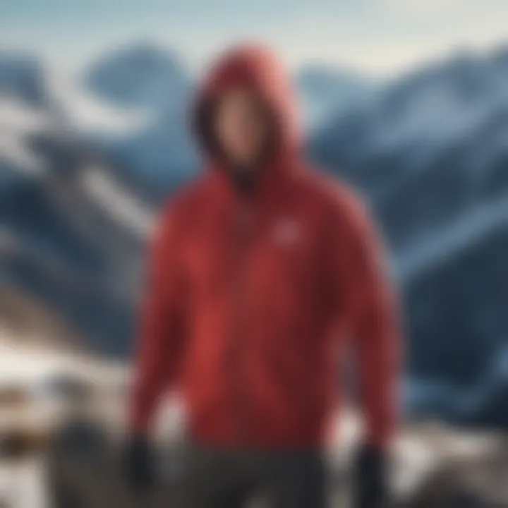 Bold Red Zip-Up Hoodie on Snowy Mountain Peak