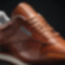 Detailed view of Reebok all leather shoes showcasing design and craftsmanship