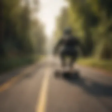 A group of diverse longboard enthusiasts riding drop-through models on a scenic path.