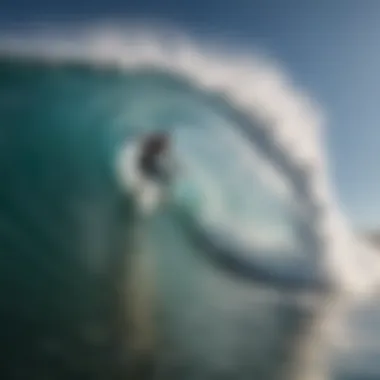 Surfer riding a barrel wave with precision