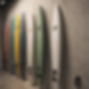 Close-up of a robust universal surfboard rack installation on a wall.