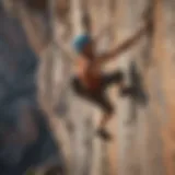 Aerial view of a rock climber conquering a challenging cliff