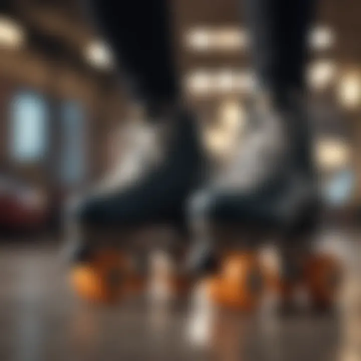 Close-up of high-quality roller skates displayed on a stylish background.