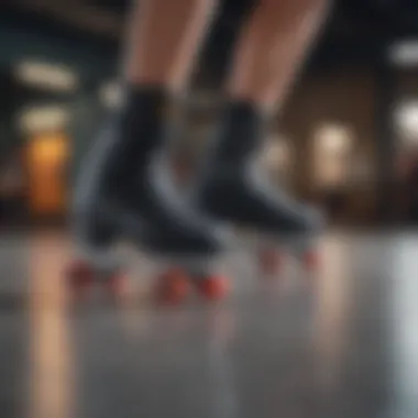 Roller skater demonstrating optimal skating form with high-quality ABEC bearings.