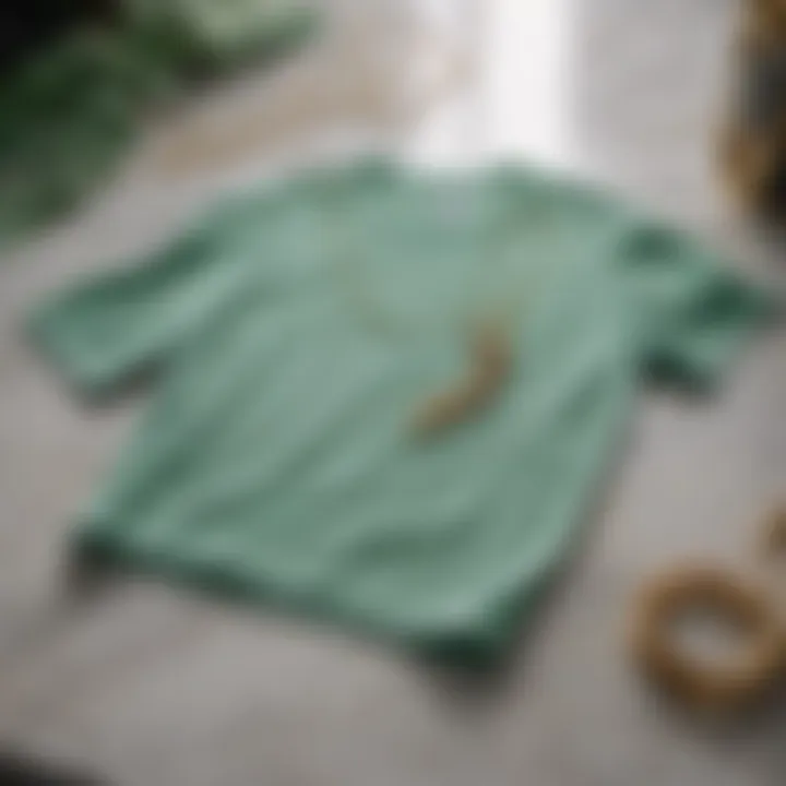 Seafoam Green T-Shirt styled with delicate gold jewelry on marble surface