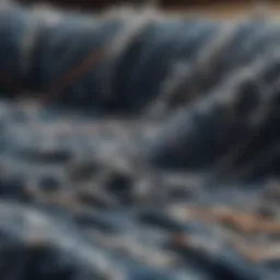 Artistic depiction of shredded denim fabric texture