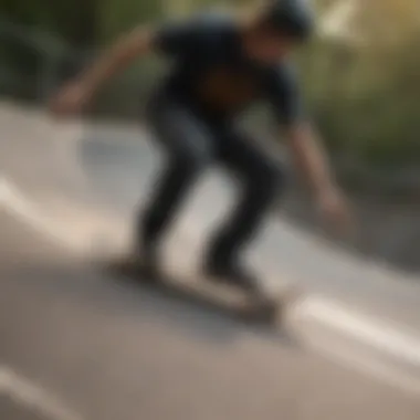 Skateboarder carving through a curved ramp