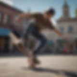 Skateboarder executing a kickflip trick