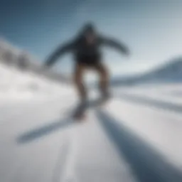 Skateboarder gliding across a snow-covered landscape