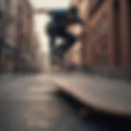 Skateboarding trick in urban setting
