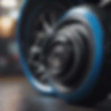 Black and blue skateboard wheel close-up